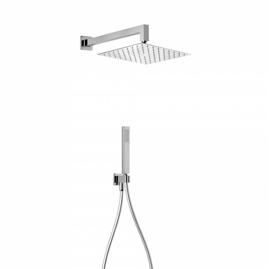 Set Doccia Completo con Presa d’Acqua, Braccio Doccia in Ottone, Soffione Acciaio e Flessibile Silvertech – 303