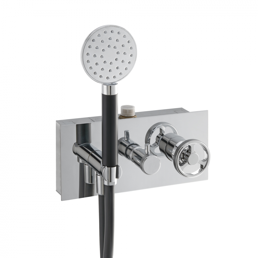 Miscelatore Doccia Incasso 3 Uscite con Doccetta e BIT-BOX – Ottone Placcato | Sistema Multifunzione | Finiture Cromo, Nero Opaco, Inoxchrome, Nero Satinato