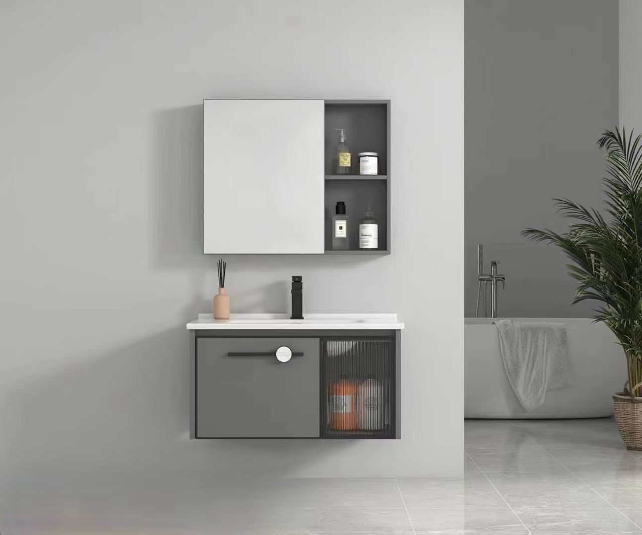BATHROOM CABINET WITH MIRROR, ALUMINIUM CONTAINER, WITH SINK