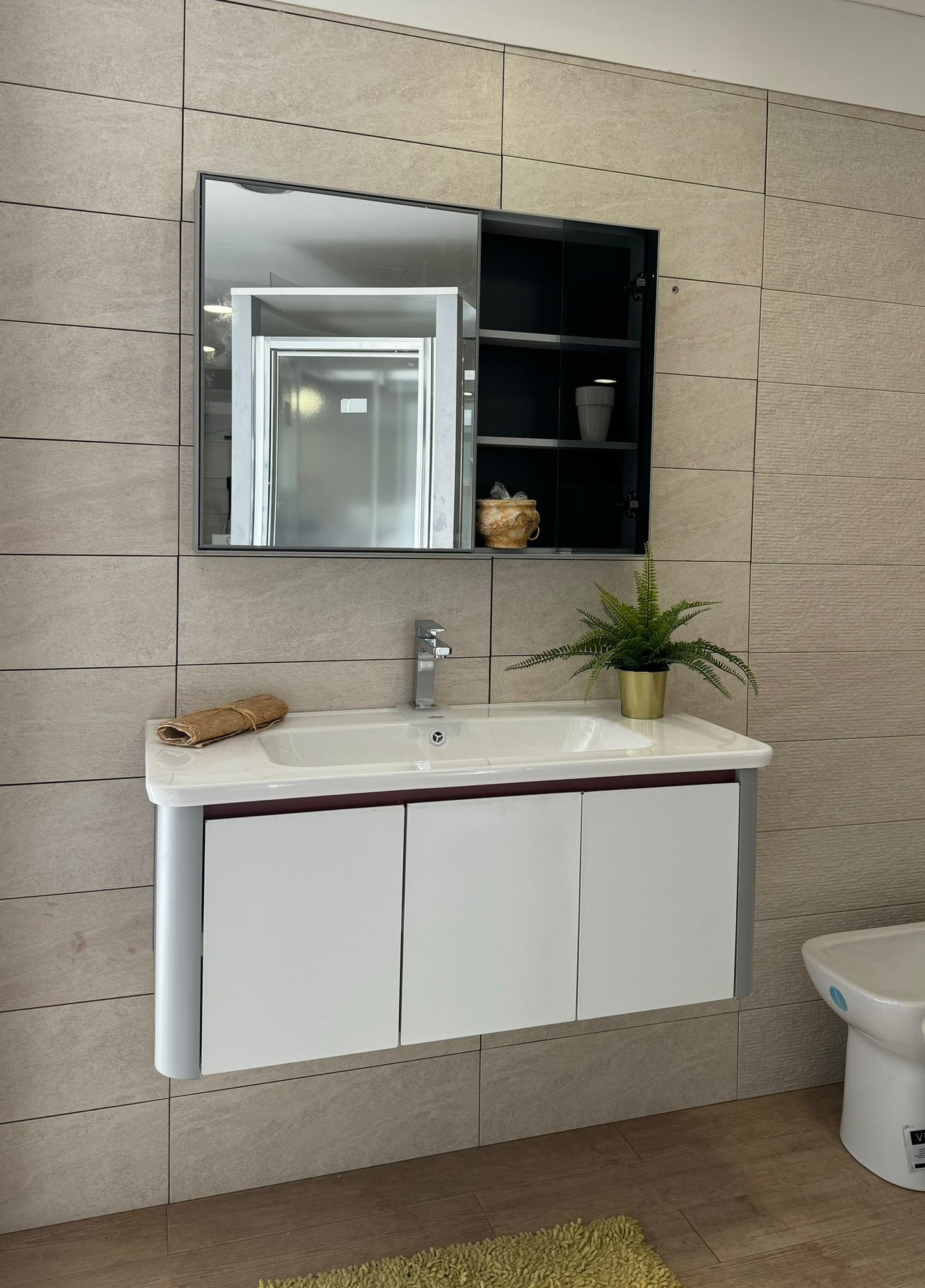 Bathroom Cabinet with Mirror Container, White Cabinet, 100 cm