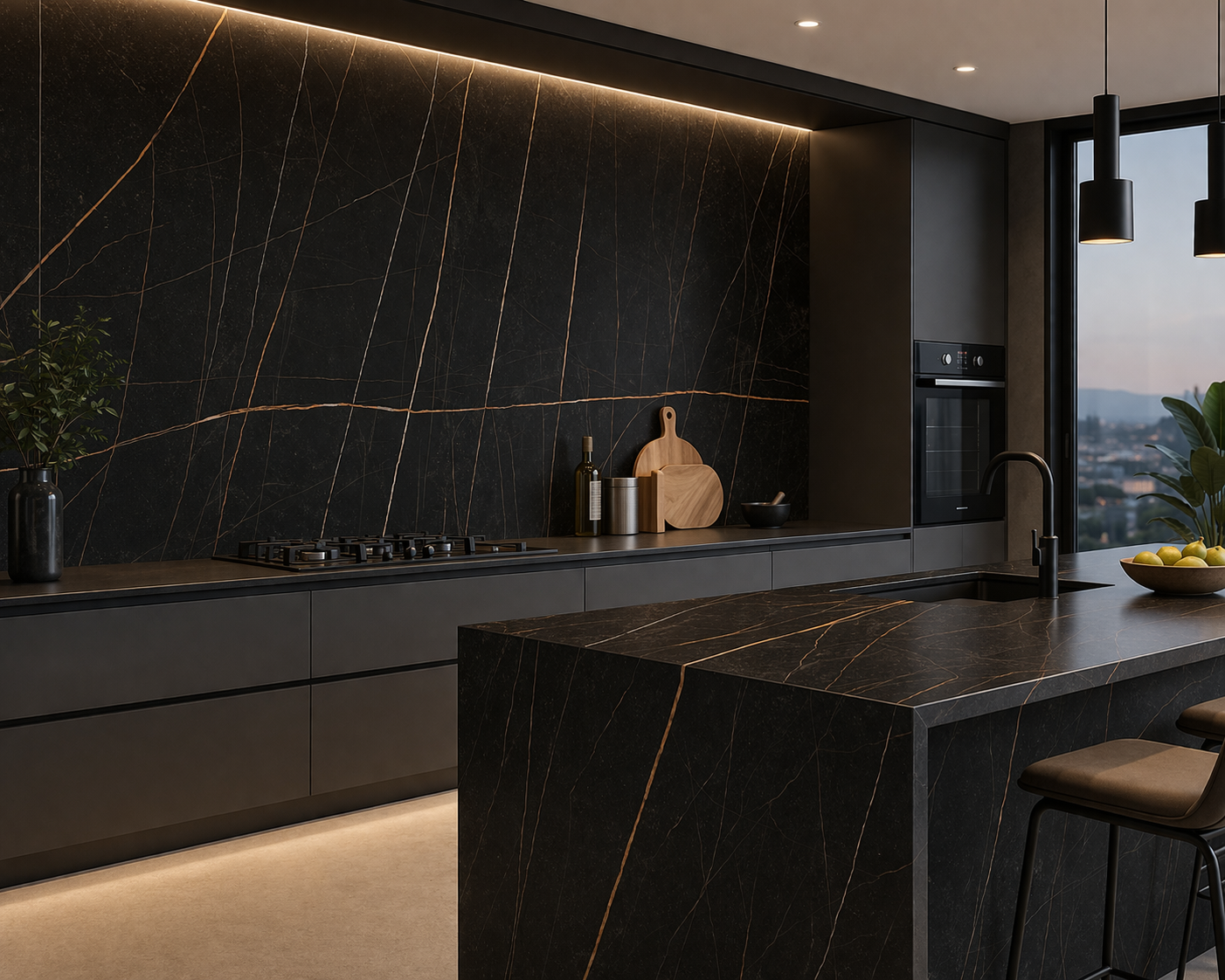 Lastra SPC Effetto Marmo Nero Venato Oro – Finitura Opaca | 280x120 cm