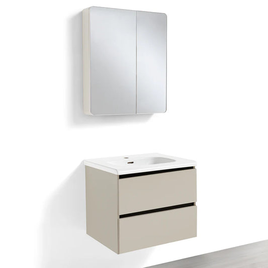 Mobile Bagno Sospeso 60/80/100 cm PEONIA in alluminio con ante e cassetti, specchiera sospesa, lavabo in ceramica