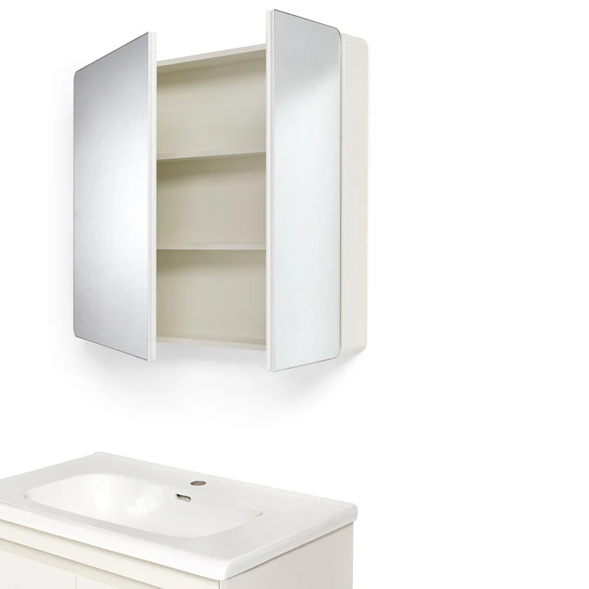 Mobile Bagno Sospeso 80cm MIMOSA in alluminio con ante e cassetti, specchiera sospesa, lavabo in ceramica