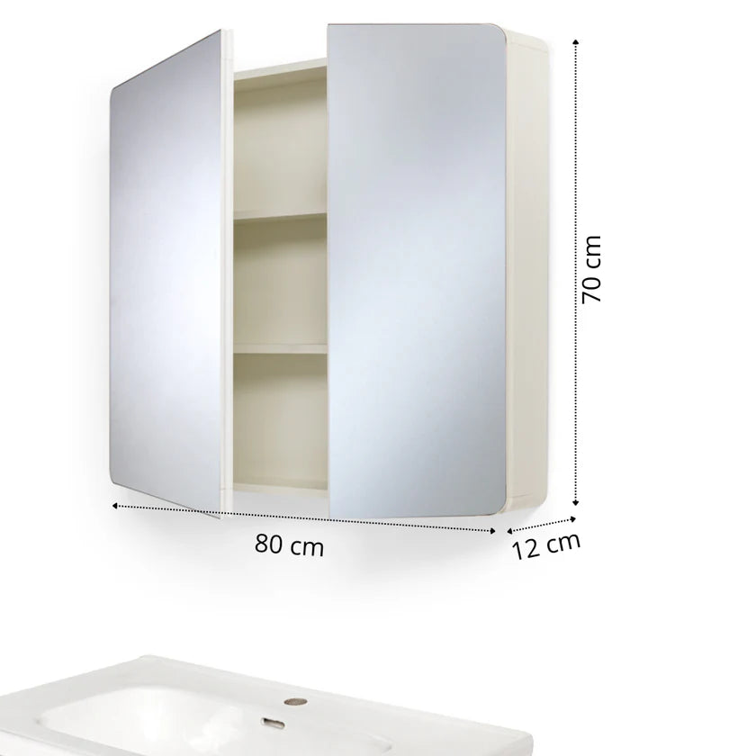 Mobile Bagno Sospeso 80cm MIMOSA in alluminio con ante e cassetti, specchiera sospesa, lavabo in ceramica