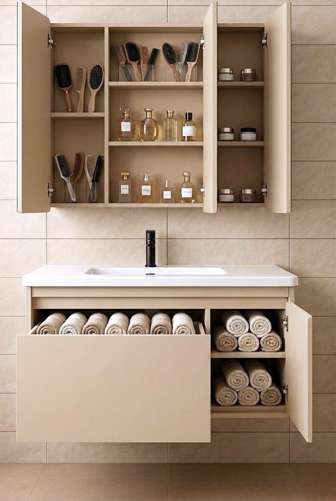 Mobile da Bagno con Specchio Contenitore, Armadietto , 60 cm, Gola