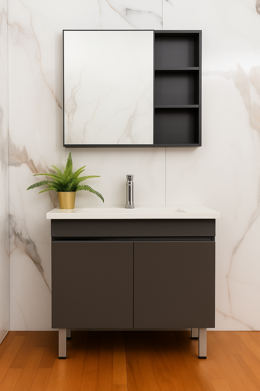 Mobile da Bagno con Specchio Contenitore, Armadietto , Malva