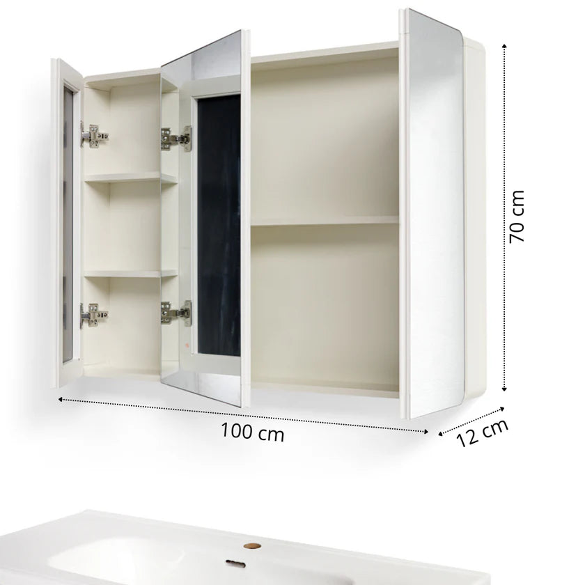 Mobile Bagno Sospeso 100 cm MIMOSA in alluminio con ante e cassetti, specchiera sospesa, lavabo in ceramica
