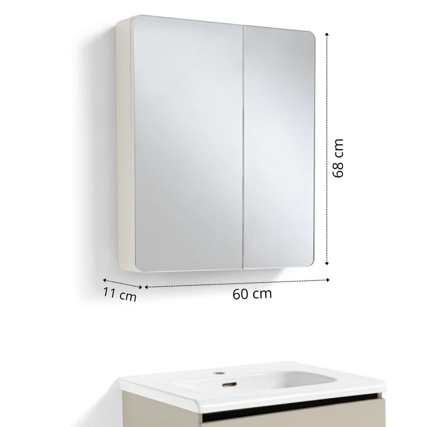 Mobile Bagno Sospeso 60/80/100 cm PEONIA in alluminio con ante e cassetti, specchiera sospesa, lavabo in ceramica