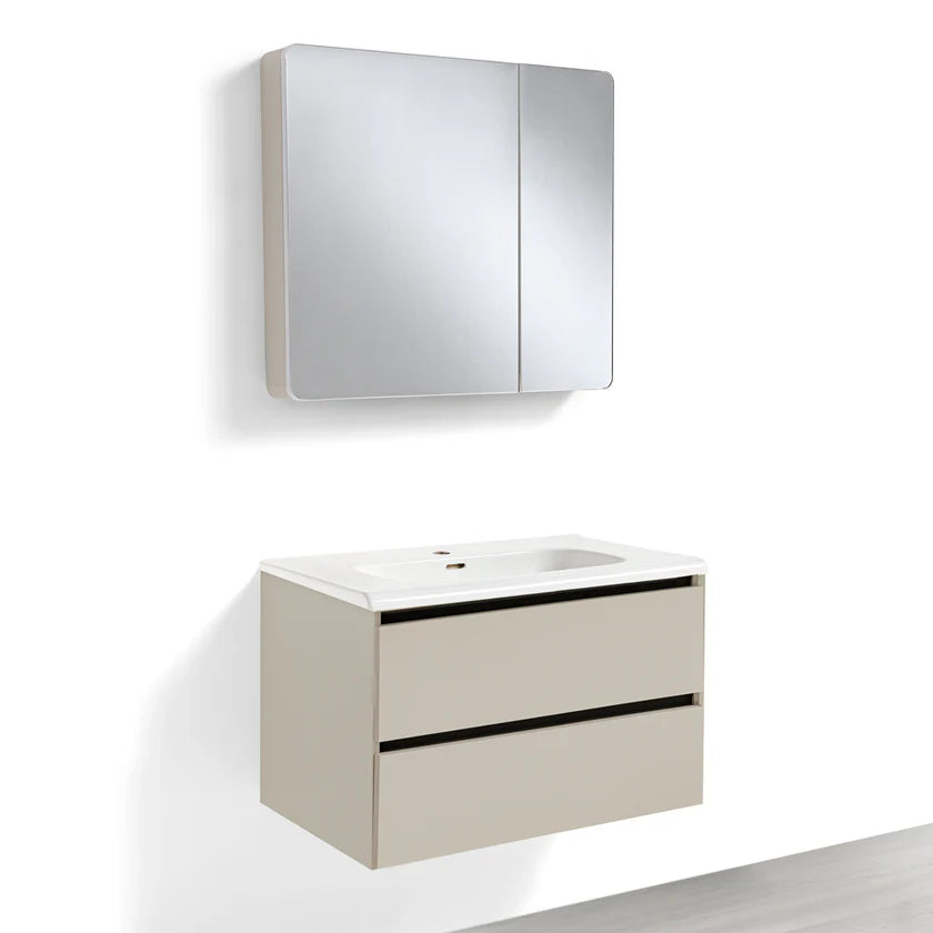 Mobile Bagno Sospeso 60/80/100 cm PEONIA in alluminio con ante e cassetti, specchiera sospesa, lavabo in ceramica