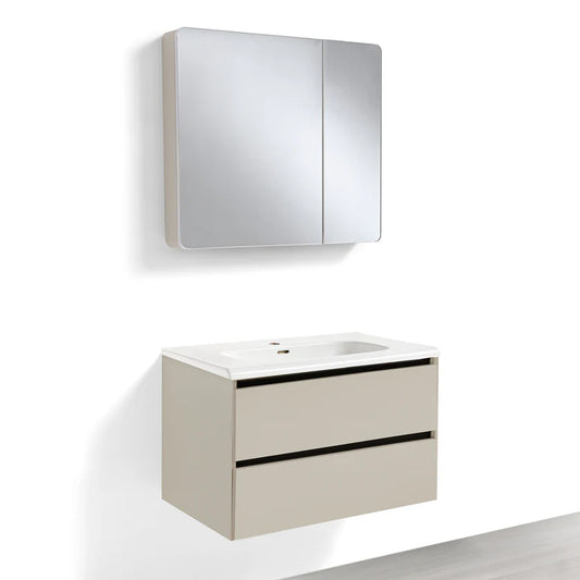 Mobile Bagno Sospeso 80 cm PEONIA in alluminio con ante e cassetti, specchiera sospesa, lavabo in ceramica