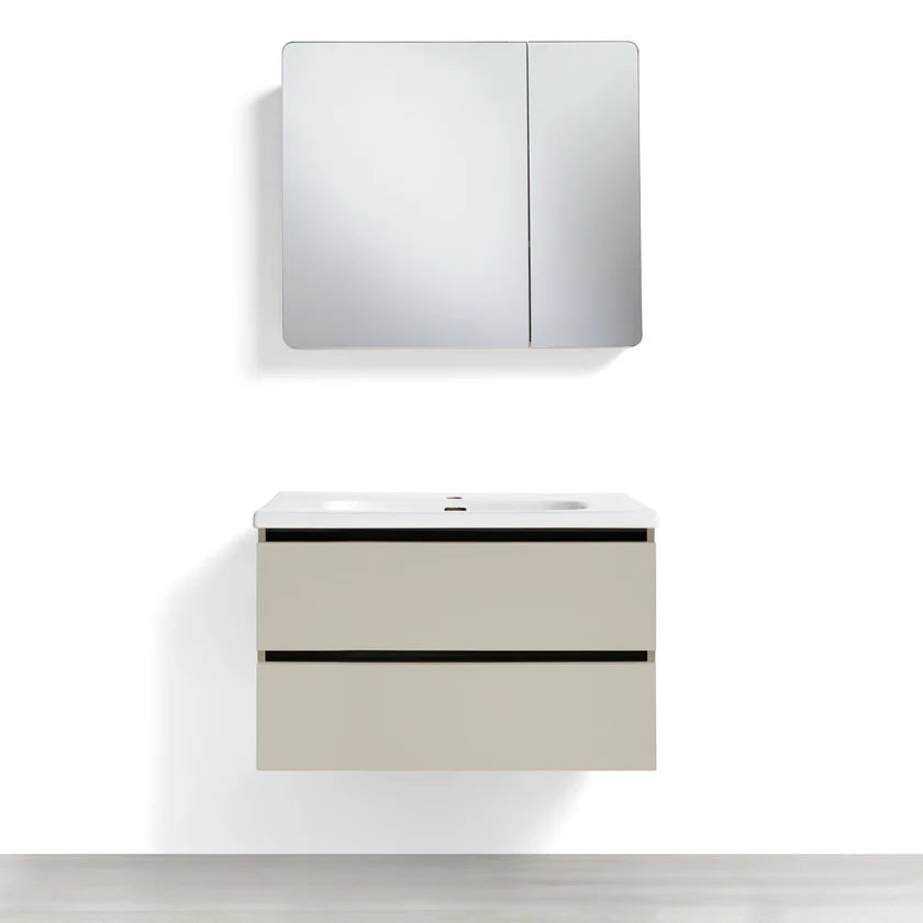Mobile Bagno Sospeso 60/80/100 cm PEONIA in alluminio con ante e cassetti, specchiera sospesa, lavabo in ceramica