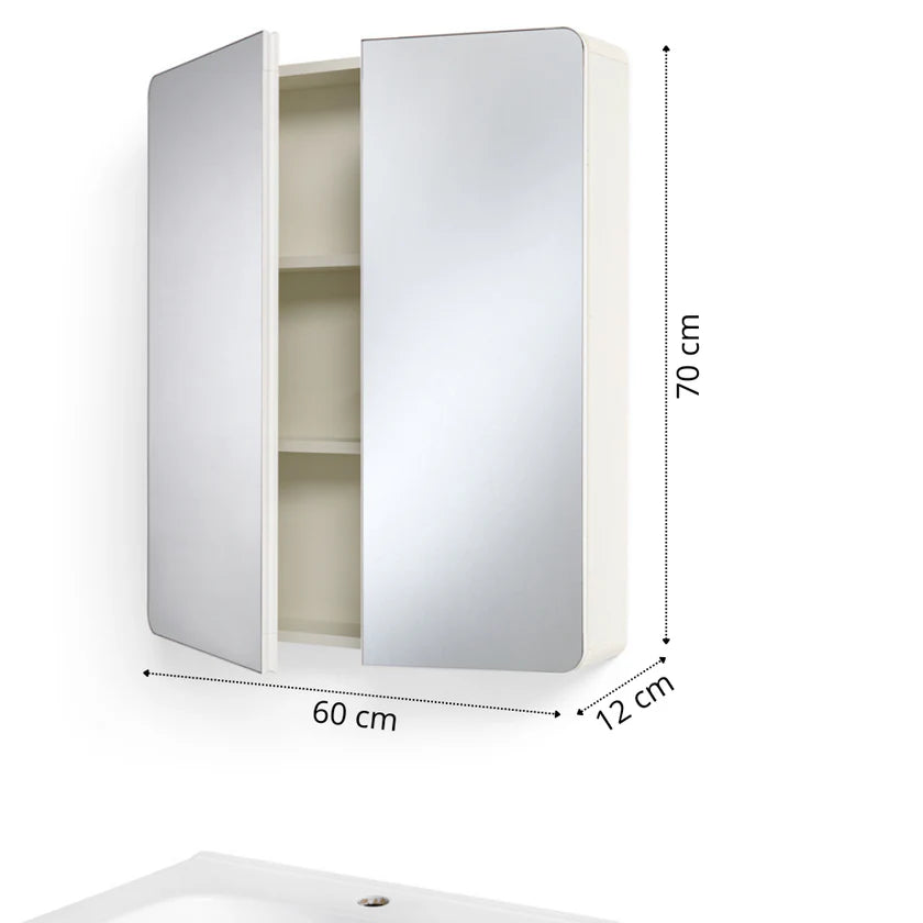 Mobile Bagno Sospeso 60cm MIMOSA in alluminio con ante e cassetti, specchiera sospesa, lavabo in ceramica