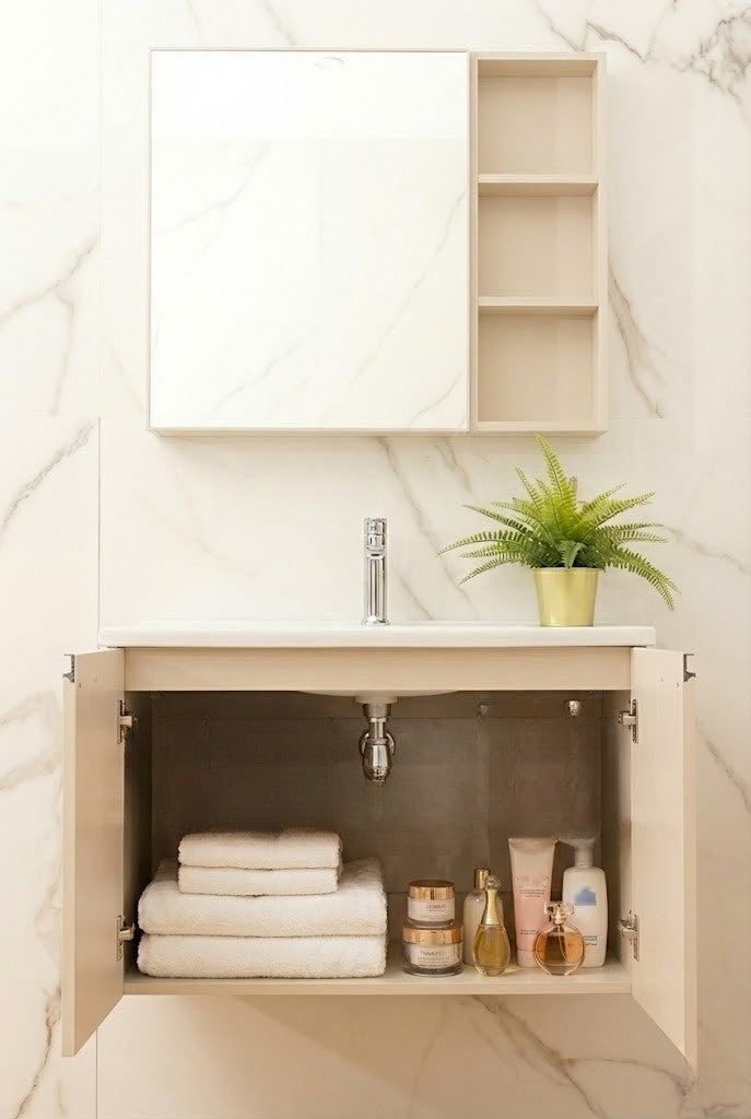 Mobile da Bagno con Specchio Contenitore, Armadietto , Camelia, 80cm