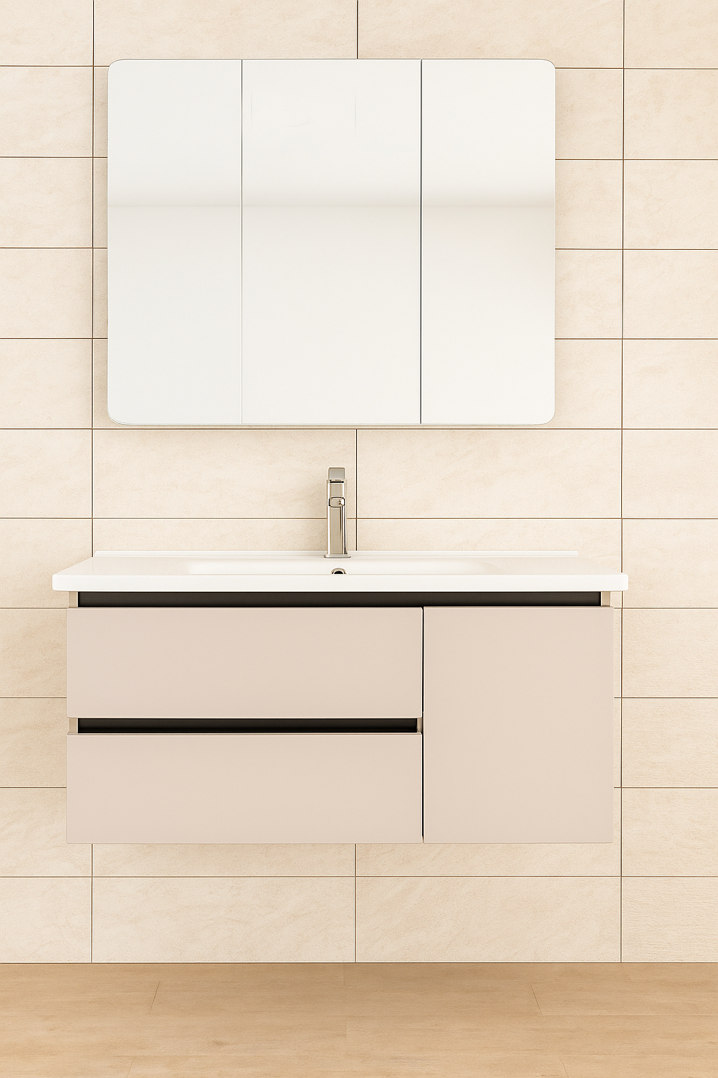 Mobile da Bagno con Specchio Contenitore, Armadietto , 100 cm, Gola Nera