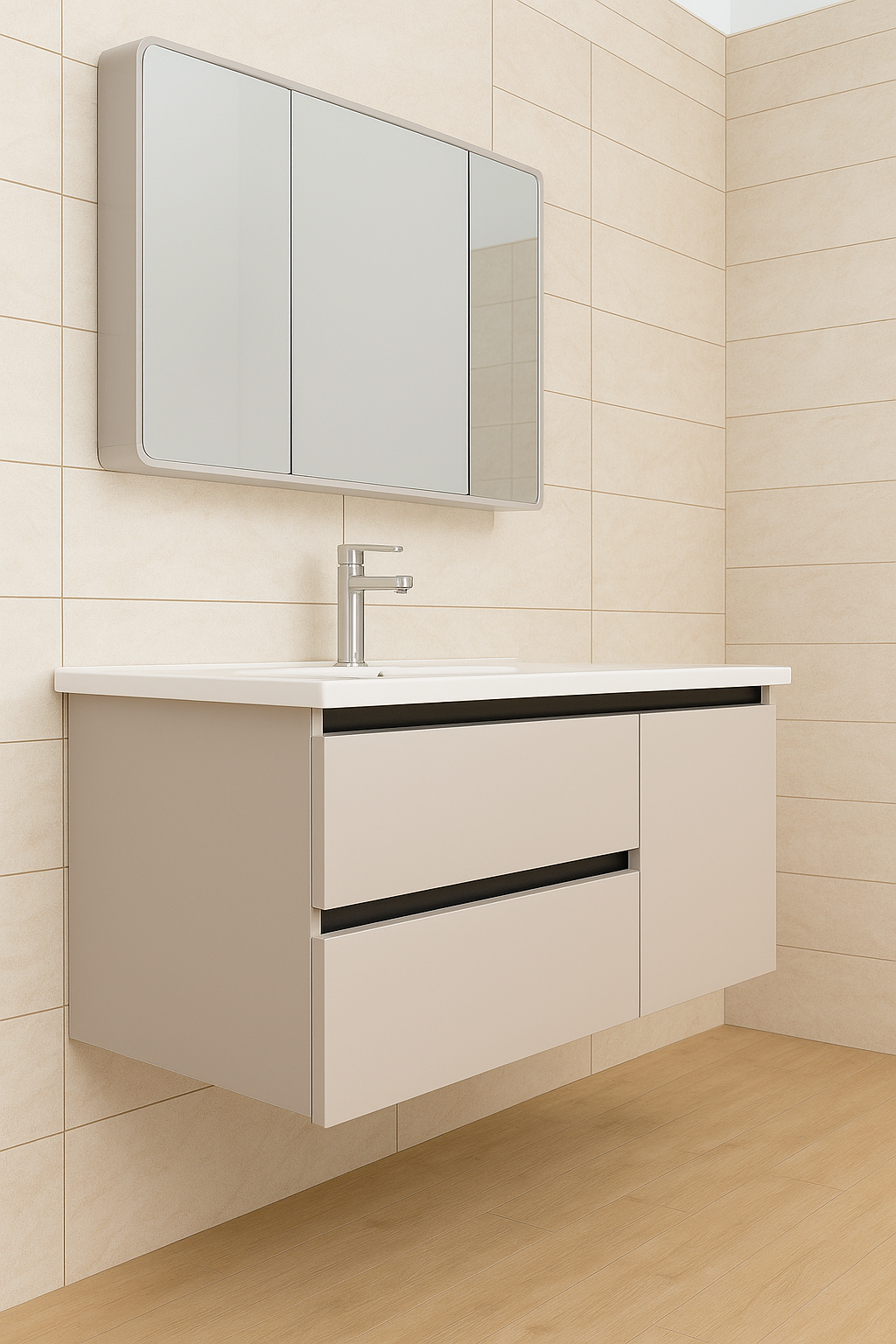 Mobile da Bagno con Specchio Contenitore, Armadietto , 100 cm, Gola Nera