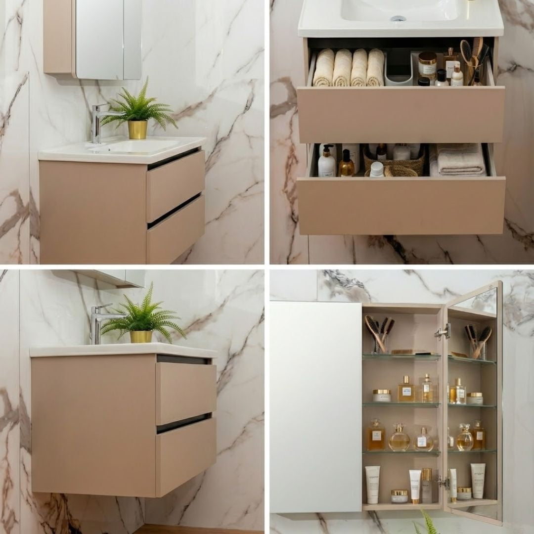 Mobile da Bagno con Specchio Contenitore, Armadietto , 80 cm, Gola Nera