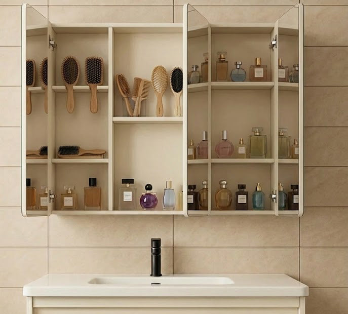 Mobile da Bagno con Specchio Contenitore, Armadietto , 60 cm, Gola