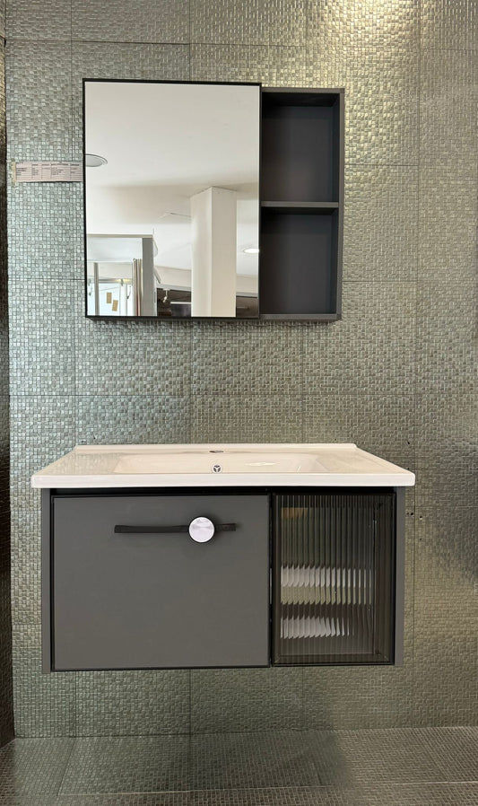 BATHROOM CABINET WITH MIRROR, ALUMINIUM CONTAINER, WITH SINK