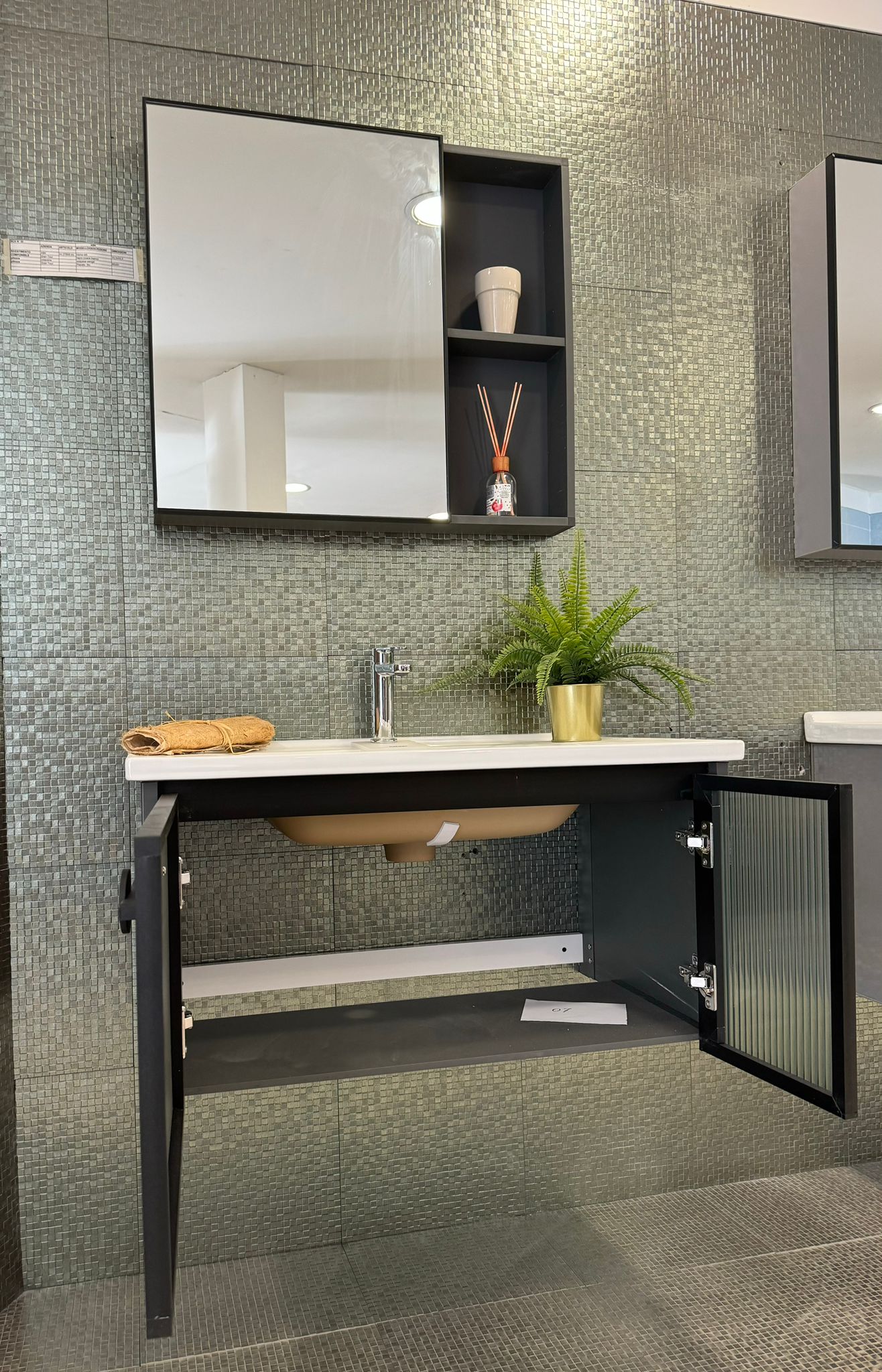 BATHROOM CABINET WITH MIRROR, ALUMINIUM CONTAINER, WITH SINK