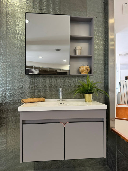 MOBILE DA BAGNO CON SPECCHIO CONTENITORE IN ALLUMINIO