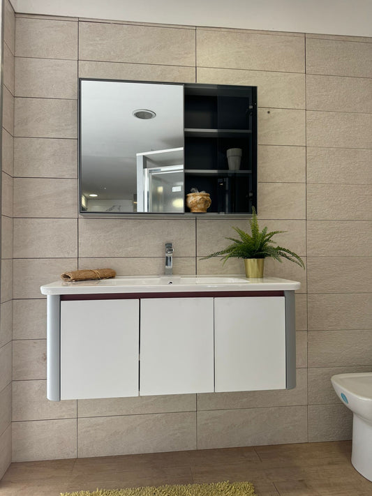 Bathroom Cabinet with Mirror Container, White Cabinet, 100 cm