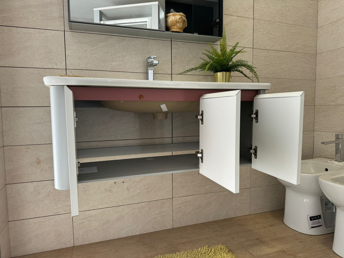 Bathroom Cabinet with Mirror Container, White Cabinet, 100 cm