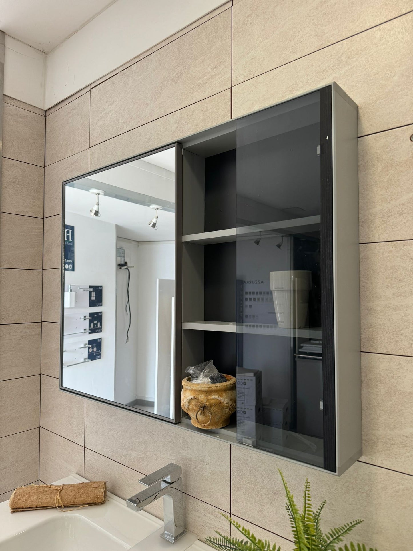 Bathroom Cabinet with Mirror Container, White Cabinet, 100 cm