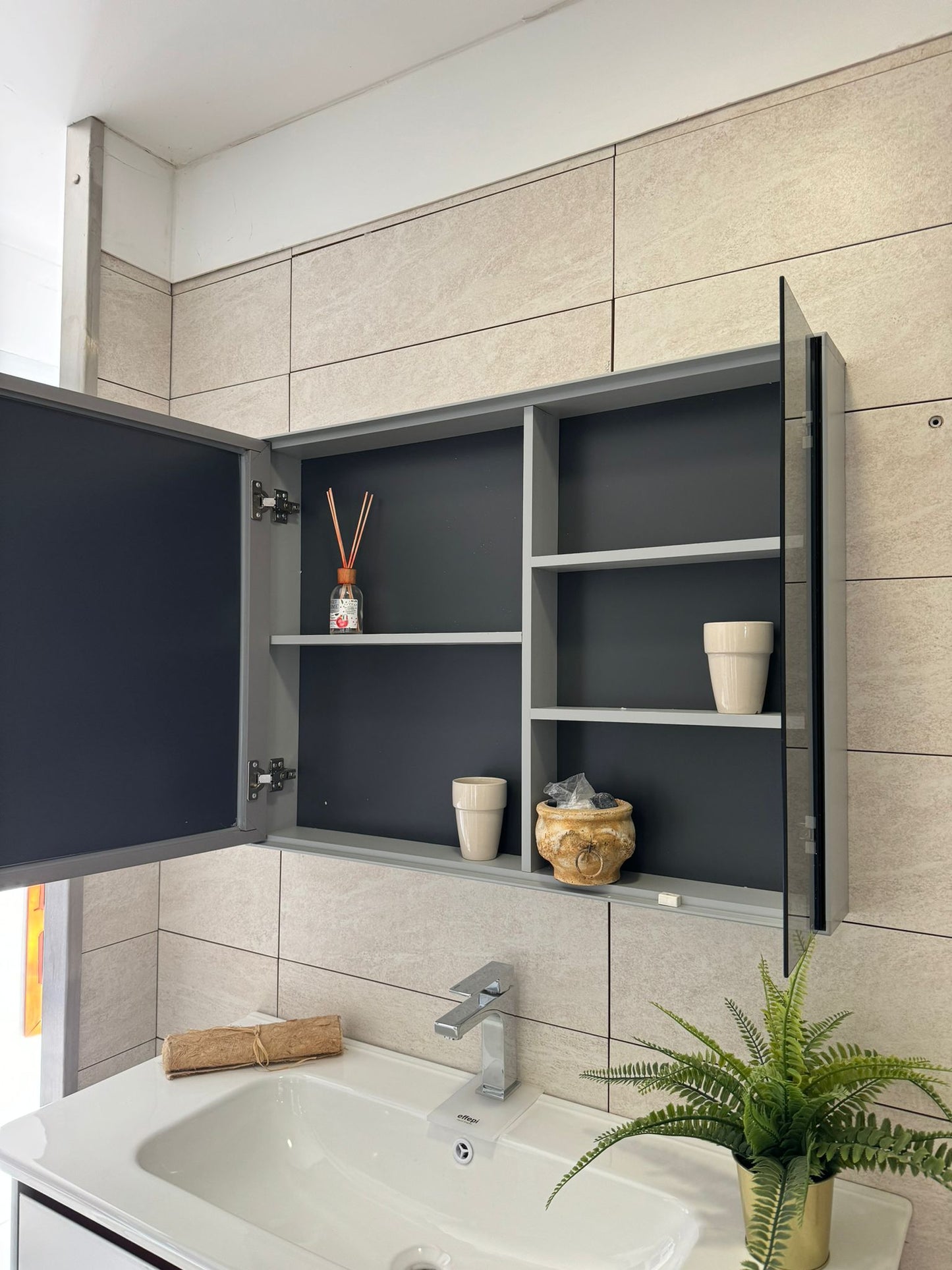 Bathroom Cabinet with Mirror Container, White Cabinet, 100 cm