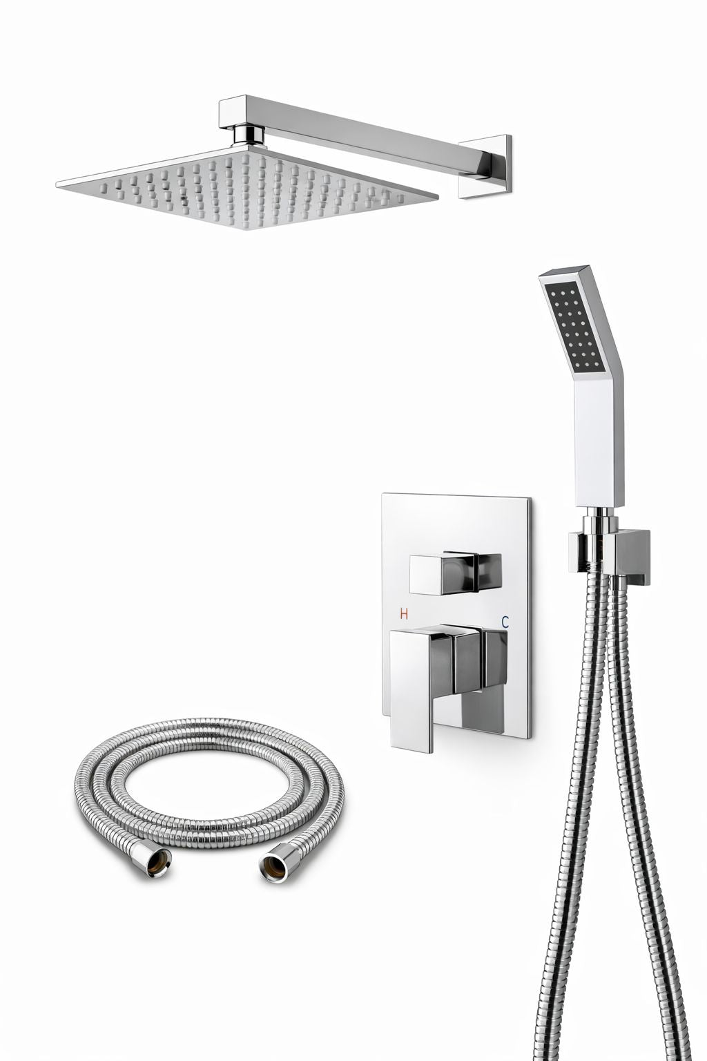 Kit Doccia ad Incasso FUTURE HOME con Soffione Quadrato Rain, Doccino e Miscelatore – Finitura Cromo