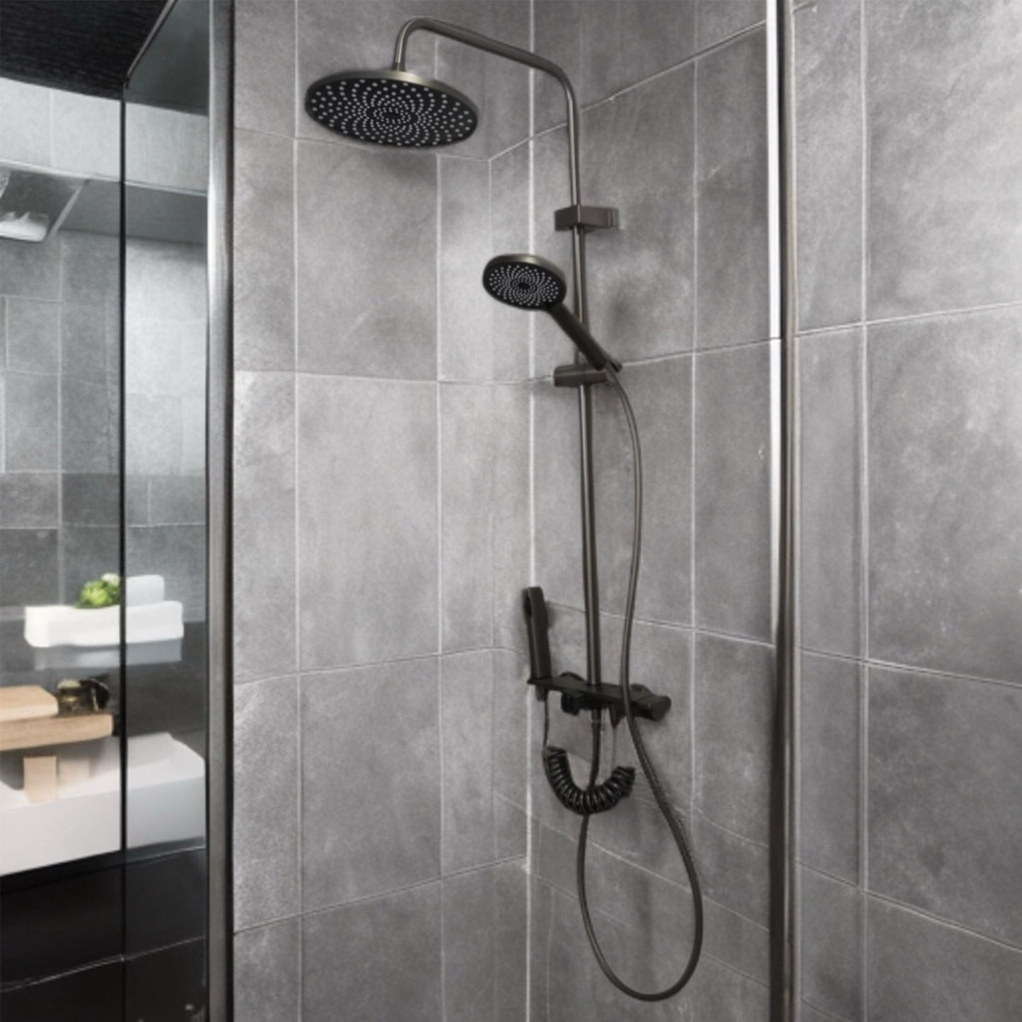 Colonna Doccia FUTURE HOME Multifunzione con Soffione Tondo Rain in Ottone Antracite
