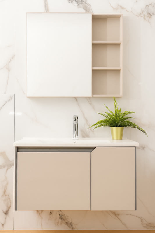 Mobile da Bagno con Specchio Contenitore, Armadietto , Camelia, 80cm