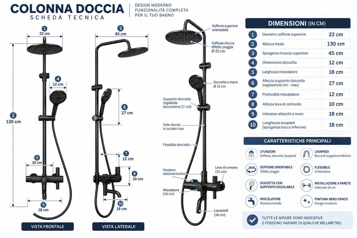 Colonna Doccia FUTURE HOME - ECLIPSE Multifunzione con Soffione Rain Tondo in Ottone Antracite – Regolazione Manuale