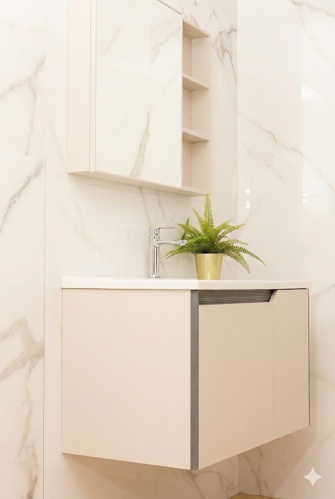 Mobile da Bagno con Specchio Contenitore, Armadietto , Camelia, 80cm